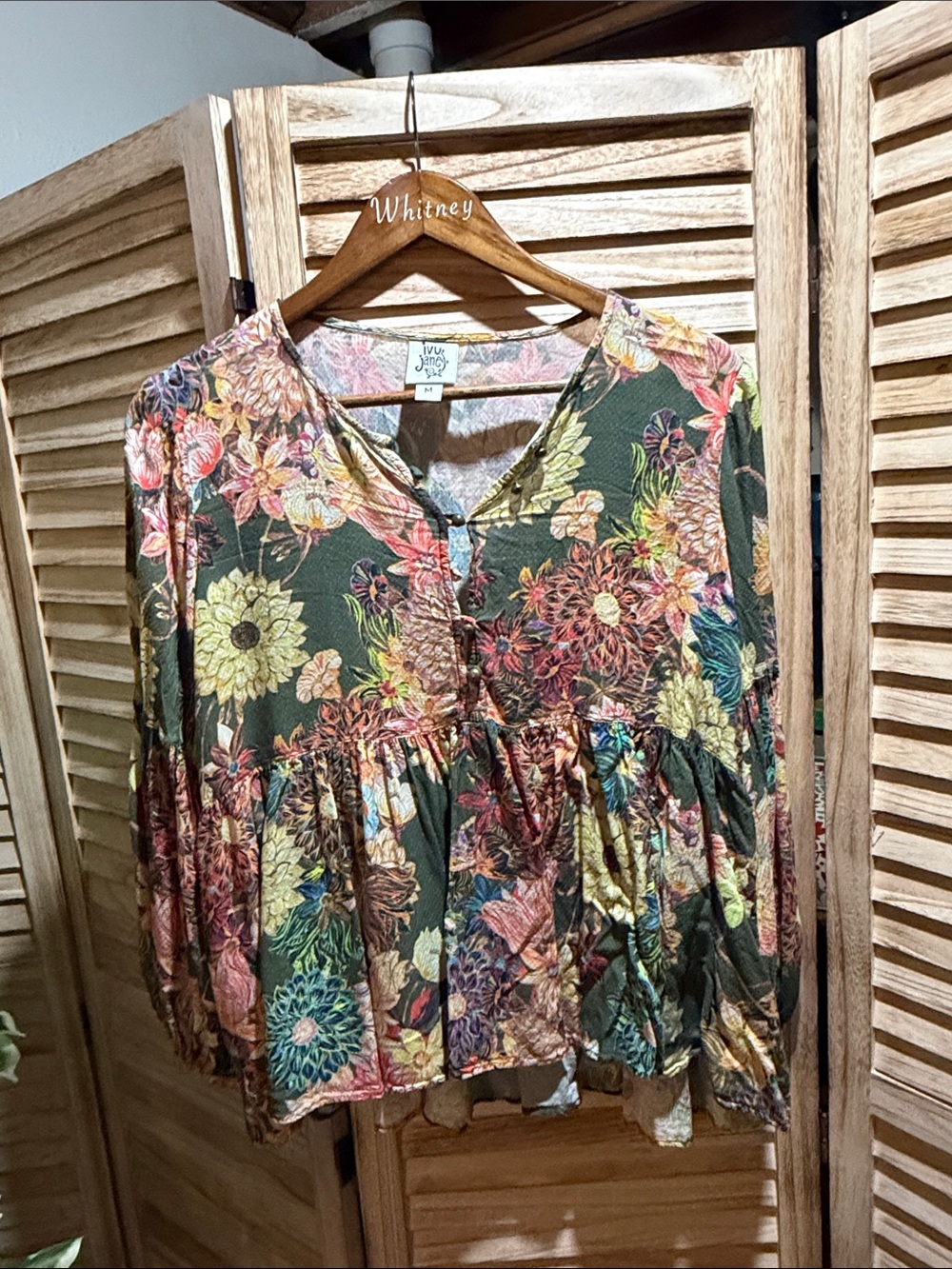 ivy jane Olive Floral Peasant Top
